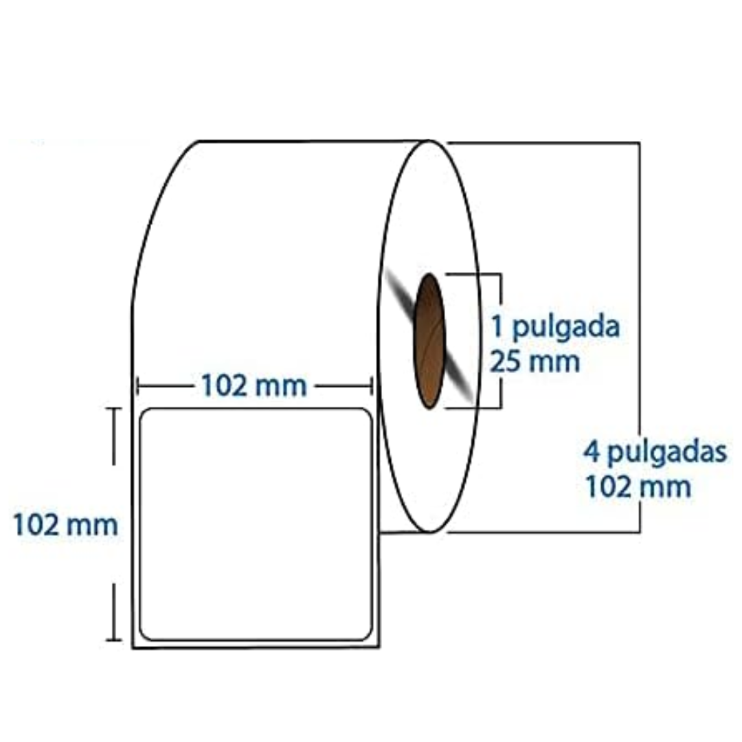 ROLLO DE ETIQUETA TERMICO DIRECTO 4" X 4"(100MM X 100MM) 500 ETQ 1COLUMNA ,500 ETIQ