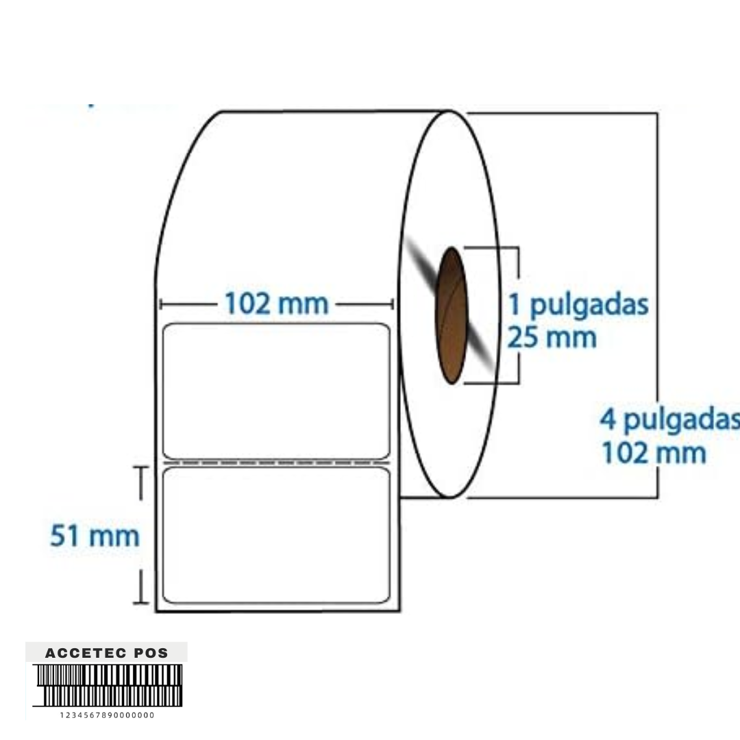 ROLLO DE ETIQUETA TERMICO DIRECTO 4" X 2"(100MM X 50MM) 1COLUMNA ,1000ETIQ