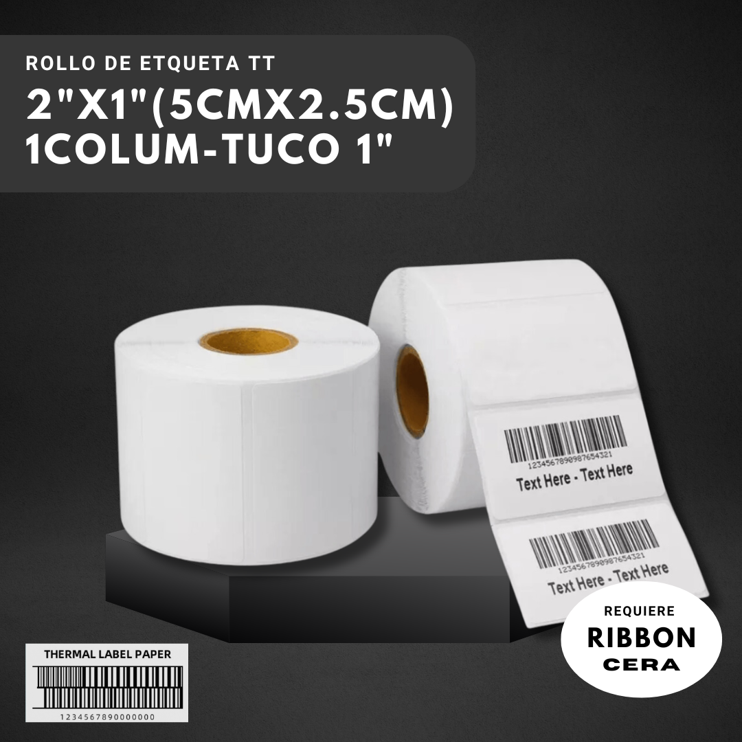 ROLLO DE ETIQUETA TT 2"X1" ,1500ETQ (5CMX2.5CM) 1COLUM-TUCO 1"