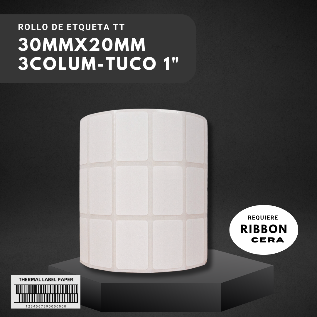 ROLLO DE ETIQUETA TT 30MMX20MM ,6000 ETQ , 3COLUM-TUCO 1