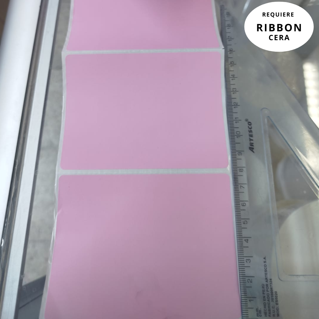 ROLLO DE ETIQUETA TT 4" X 3"(10CM X 7.5CM) 1COLUMNAS ,500 ETIQ FONDO ROSADO BAJO PRODUCCION