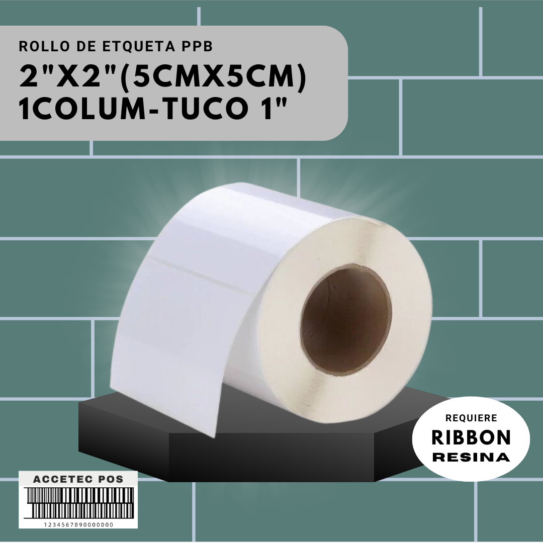 ROLLO DE ETIQUETA PPB 2" X 2" (50MM X 50MM) ,1000 ETQ , 1COLUM-TUCO 1"