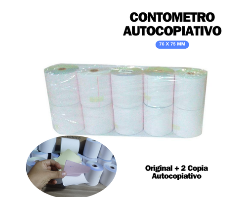 CAJA DE ROLLO DE PAPEL AUTOCOPIATIVO  1 ORIG + 2 COPIAS - 76X75MM  21 METROS - BLANCO + ROSADO + AMARILLO