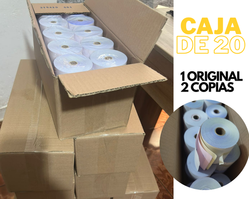 CAJA DE ROLLO DE PAPEL AUTOCOPIATIVO  1 ORIG + 2 COPIAS - 76X75MM  21 METROS - BLANCO + ROSADO + AMARILLO