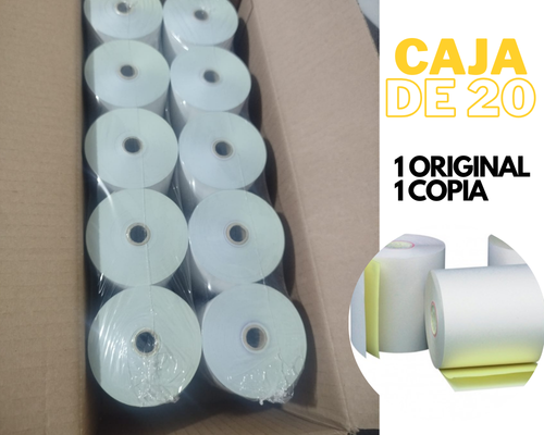 CAJA DE ROLLO PAPEL AUTOCOPIATIVO - 1ORIG + 1 COPIA - 76X75MM X 2 X 31 METROS - BLANCO + AMARILLO