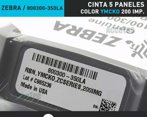CINTA RIBBON ZEBRA 800300-350LA YMCKO COLOR 200 IMG ZC100 Y ZC300